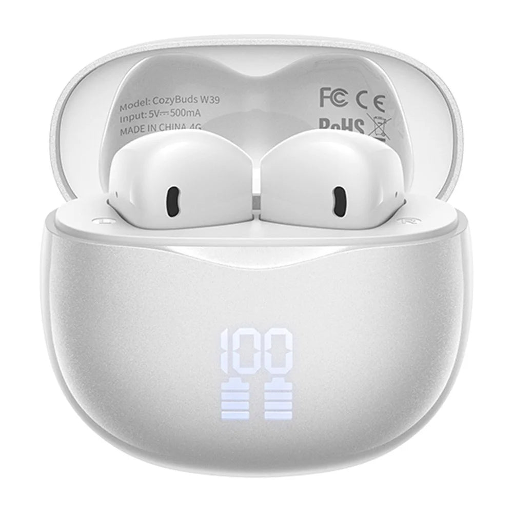 REMAX Cozybuds W39 TWS Earphones Digital Display Wireless Bluetooth-compatible 5.4 Stereo Earbuds with Charging Case - White - 1