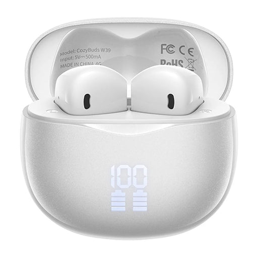 REMAX Cozybuds W39 TWS Earphones Digital Display Wireless Bluetooth-compatible 5.4 Stereo Earbuds with Charging Case - White - 1