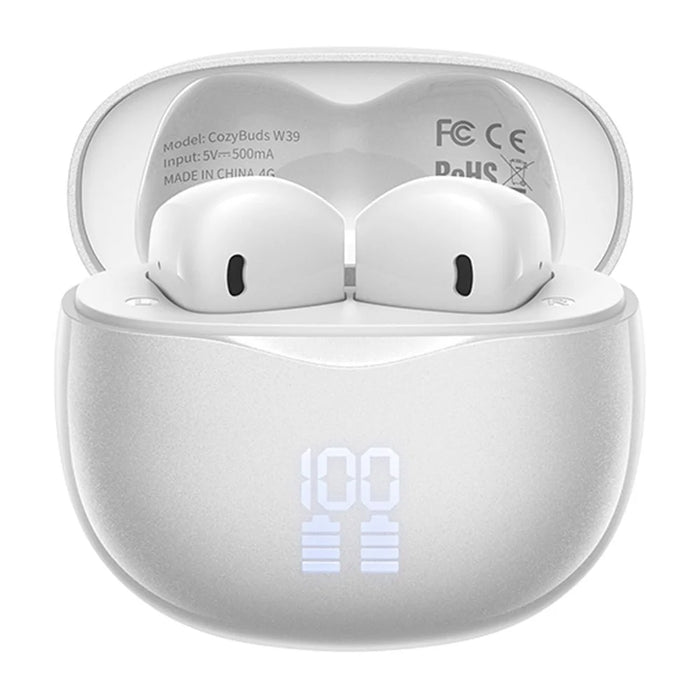 REMAX Cozybuds W39 TWS Earphones Digital Display Wireless Bluetooth-compatible 5.4 Stereo Earbuds with Charging Case - White - 1