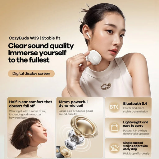 REMAX Cozybuds W39 TWS Earphones Digital Display Wireless Bluetooth-compatible 5.4 Stereo Earbuds with Charging Case - White - 2