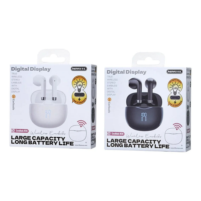 REMAX Cozybuds W39 TWS Earphones Digital Display Wireless Bluetooth-compatible 5.4 Stereo Earbuds with Charging Case - White - 5
