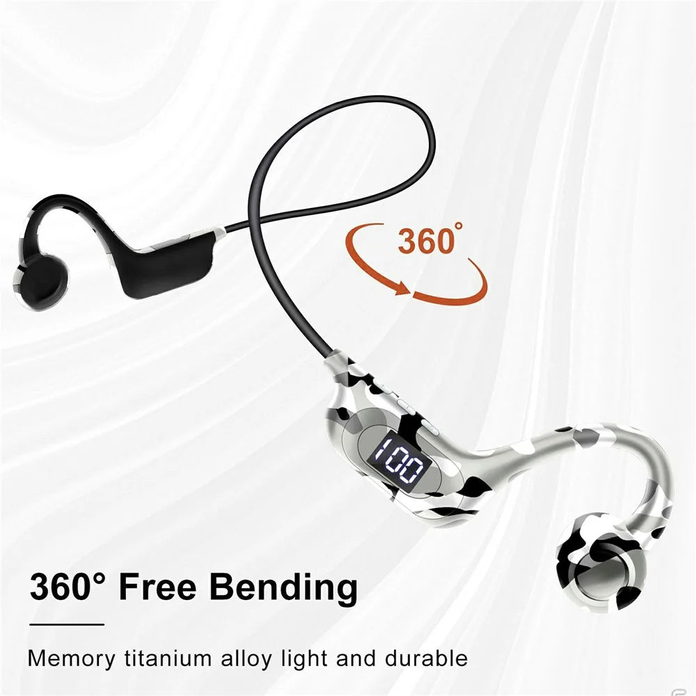 AKZ-G6 Bluetooth-compatible 5.3 Hi Fi Sound Earphones Open Ear Bone Conduction Headphones with LED Display - Army Green - 6