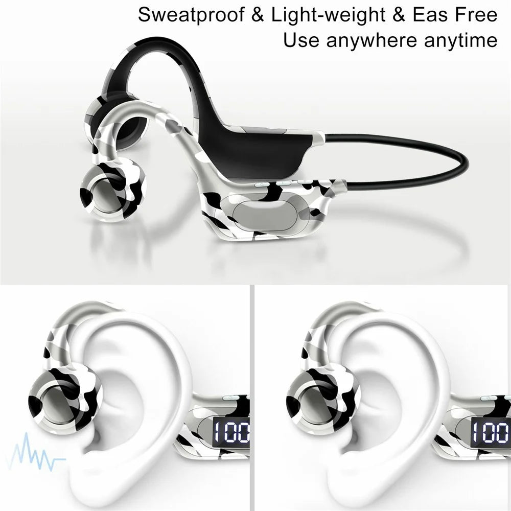 AKZ-G6 Bluetooth-compatible 5.3 Hi Fi Sound Earphones Open Ear Bone Conduction Headphones with LED Display - Army Green - 7