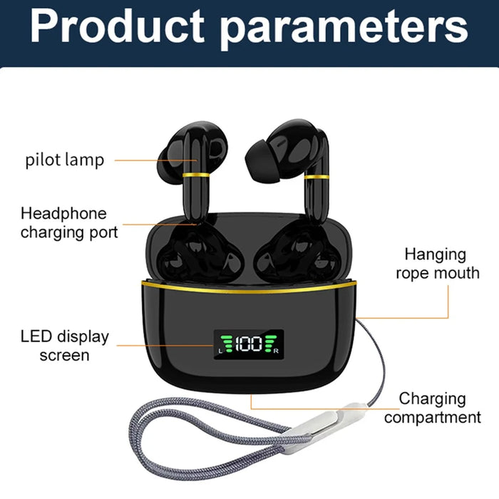 J2 Bluetooth-compatible 5.3 Wireless Earbuds Touch Control LED Display Earphone with Charging Case - Black - 4
