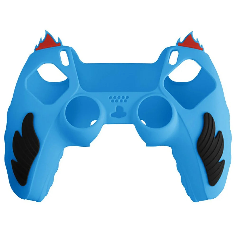 For Sony PlayStation 5 Controller Silicone Case Flame Design Shock Absorbing Grip Protective Cover - Blue - 1