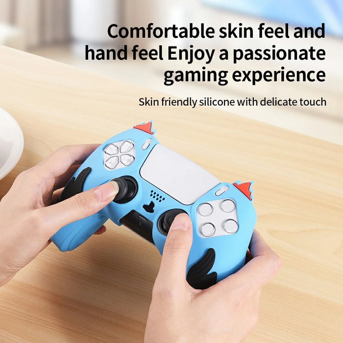For Sony PlayStation 5 Controller Silicone Case Flame Design Shock Absorbing Grip Protective Cover - Blue - 2