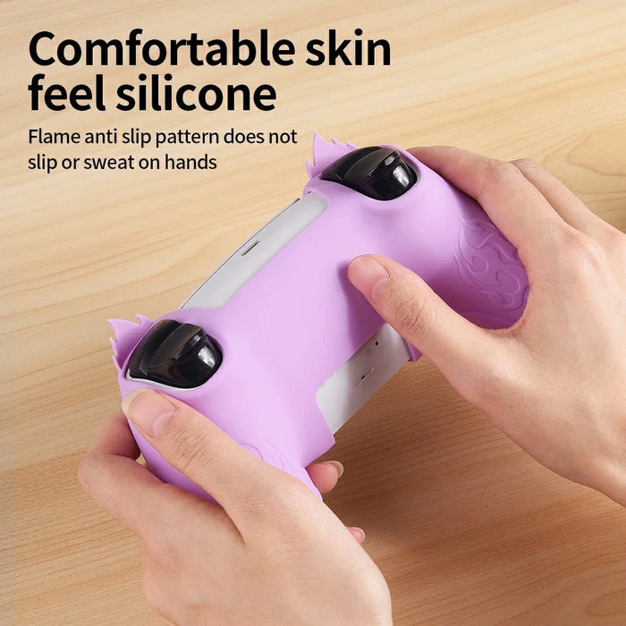 For Sony PlayStation 5 Controller Silicone Case Flame Design Shock Absorbing Grip Protective Cover - Blue - 3