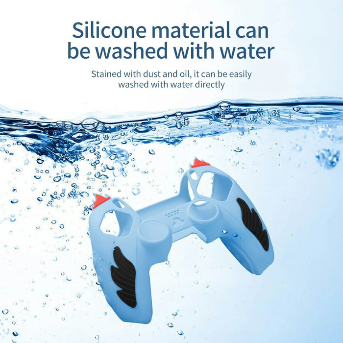 For Sony PlayStation 5 Controller Silicone Case Flame Design Shock Absorbing Grip Protective Cover - Blue - 4
