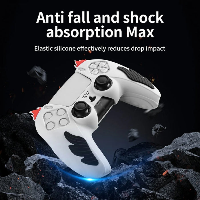 For Sony PlayStation 5 Controller Silicone Case Flame Design Shock Absorbing Grip Protective Cover - Blue - 6