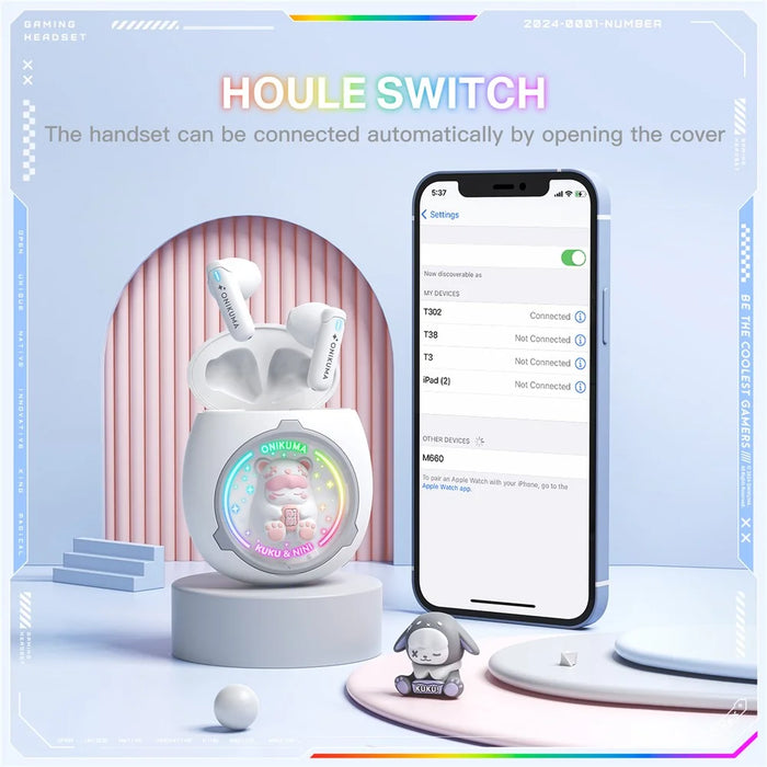 ONIKUMA T302 Cute Space Capsule Bluetooth-compatible Headset HiFi Music Wireless Earphones - White - 4