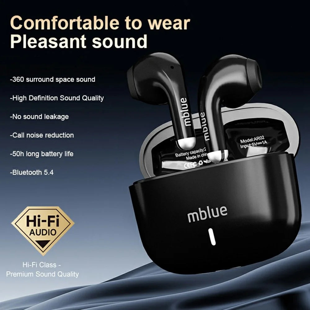MBLUE AR02 Bluetooth-compatible 5.4 Low Latency Gaming Earphones Semi In Ear Wireless Headphones - Black - 2