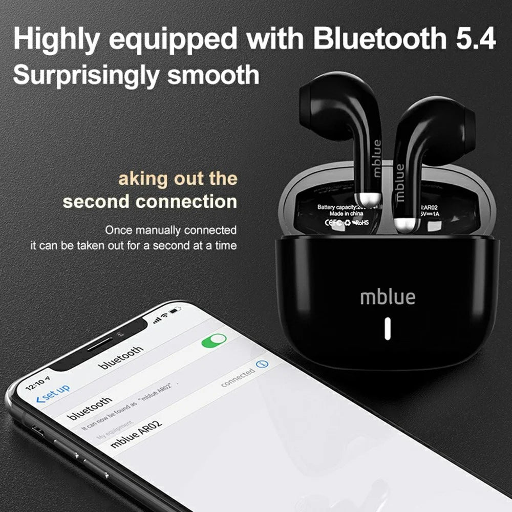 MBLUE AR02 Bluetooth-compatible 5.4 Low Latency Gaming Earphones Semi In Ear Wireless Headphones - Black - 4