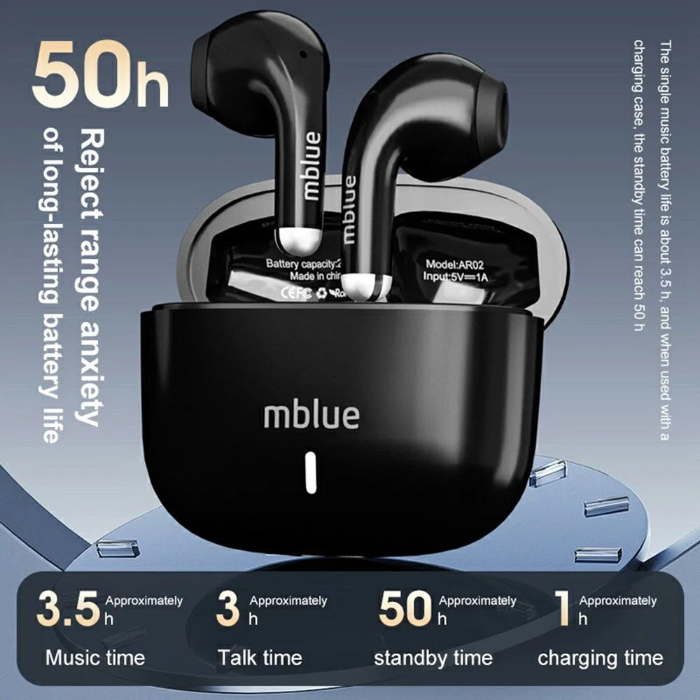 MBLUE AR02 Bluetooth-compatible 5.4 Low Latency Gaming Earphones Semi In Ear Wireless Headphones - Black - 5