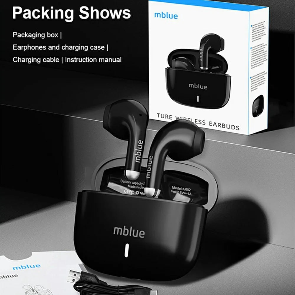 MBLUE AR02 Bluetooth-compatible 5.4 Low Latency Gaming Earphones Semi In Ear Wireless Headphones - Black - 7