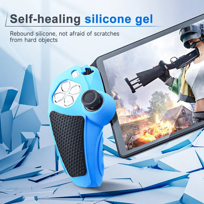 For Sony PlayStation Portal Controller Case Silicone Protective Cover with Joystick Caps - Blue - 4