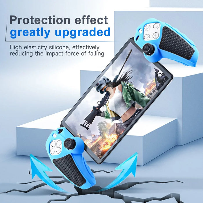 For Sony PlayStation Portal Controller Case Silicone Protective Cover with Joystick Caps - Blue - 5