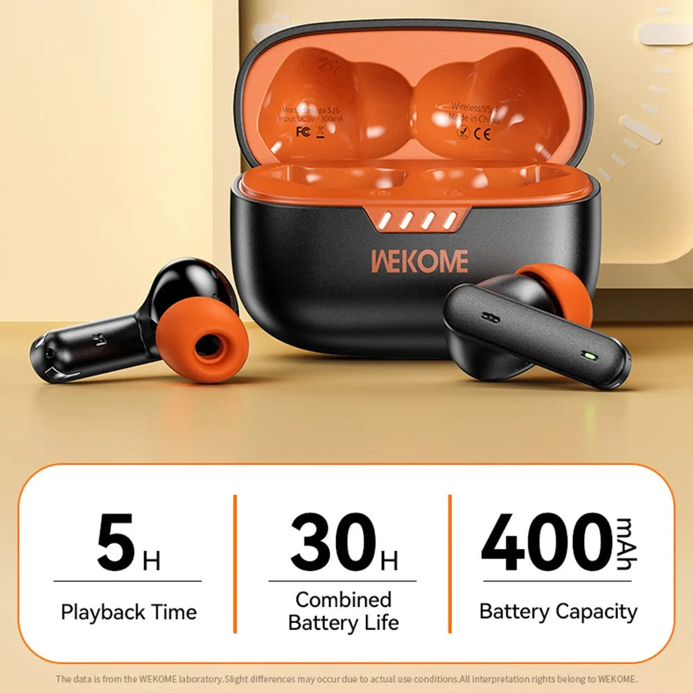 WEKOME Beluga S16 Bluetooth-compatible Earbuds ANC ENC Dual Noise Cancellation Wireless Headphones - Black  /  Orange - 2