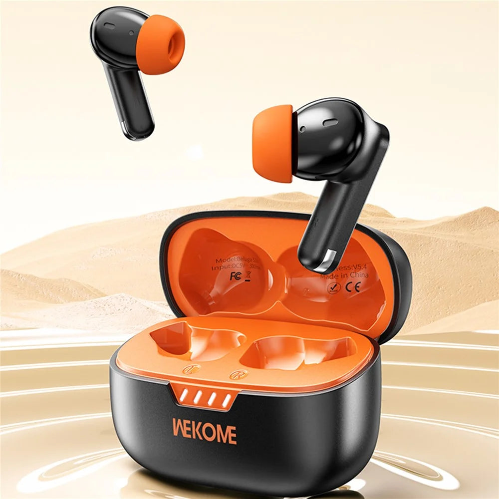 WEKOME Beluga S16 Bluetooth-compatible Earbuds ANC ENC Dual Noise Cancellation Wireless Headphones - Black  /  Orange - 3