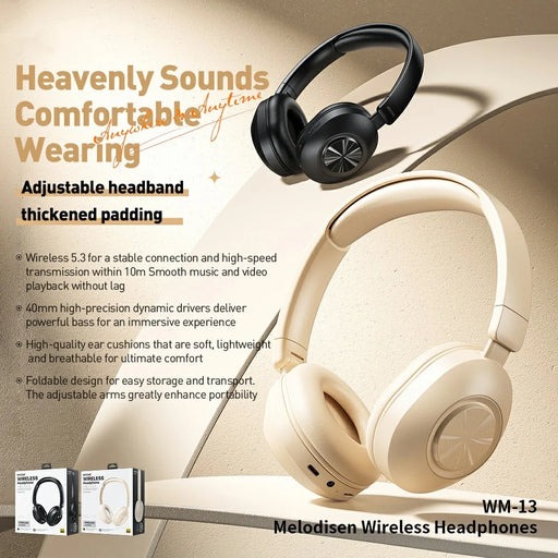 WEKOME WM-13 Wireless Headphones Foldable Bluetooth-compatible Over-Ear Headset with Microphone  /  40mm Driver - Beige - 2