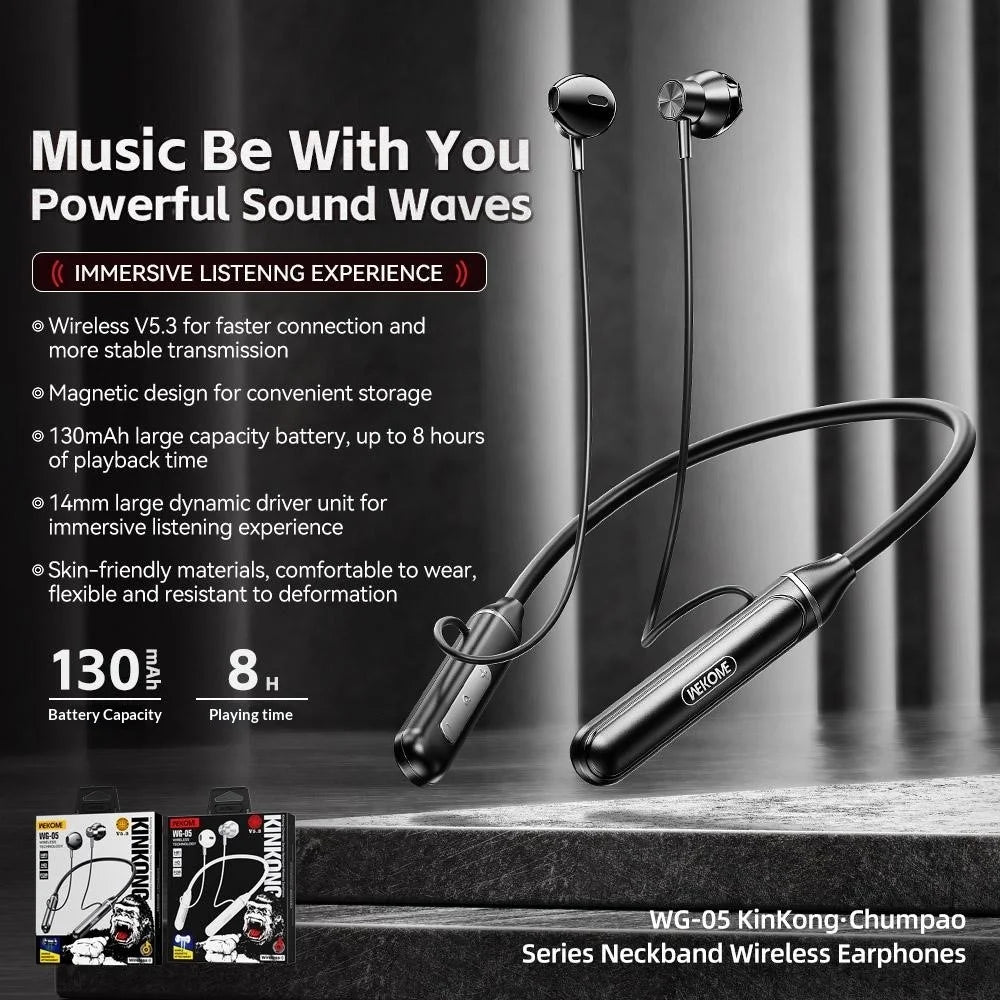 WEKOME WG-05 Neckband Wireless Earphones 14mm Driver Magnetic Design Bluetooth-compatible Headphones - Black - 2