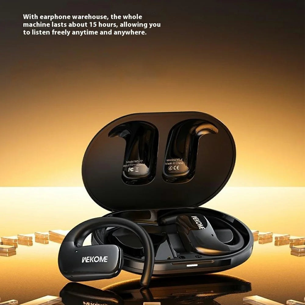 WEKOME WS-17 Open Ear Headphones Bluetooth-compatible 5.4 OWS Hanging Earphones Earbuds 15H Playtime - Black - 5