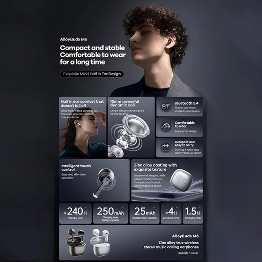 REMAX Alloybuds M6 Wireless Earbuds Zinc Alloy True Wireless Stereo Bluetooth-compatible Earphones - Tarnish - 2
