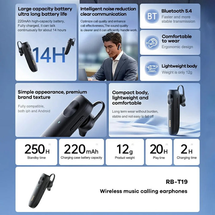 REMAX RB-T19 Wireless Headphones Bluetooth-compatible Earphones with Microphone Noise Cancellation Calls Music Headset - 2