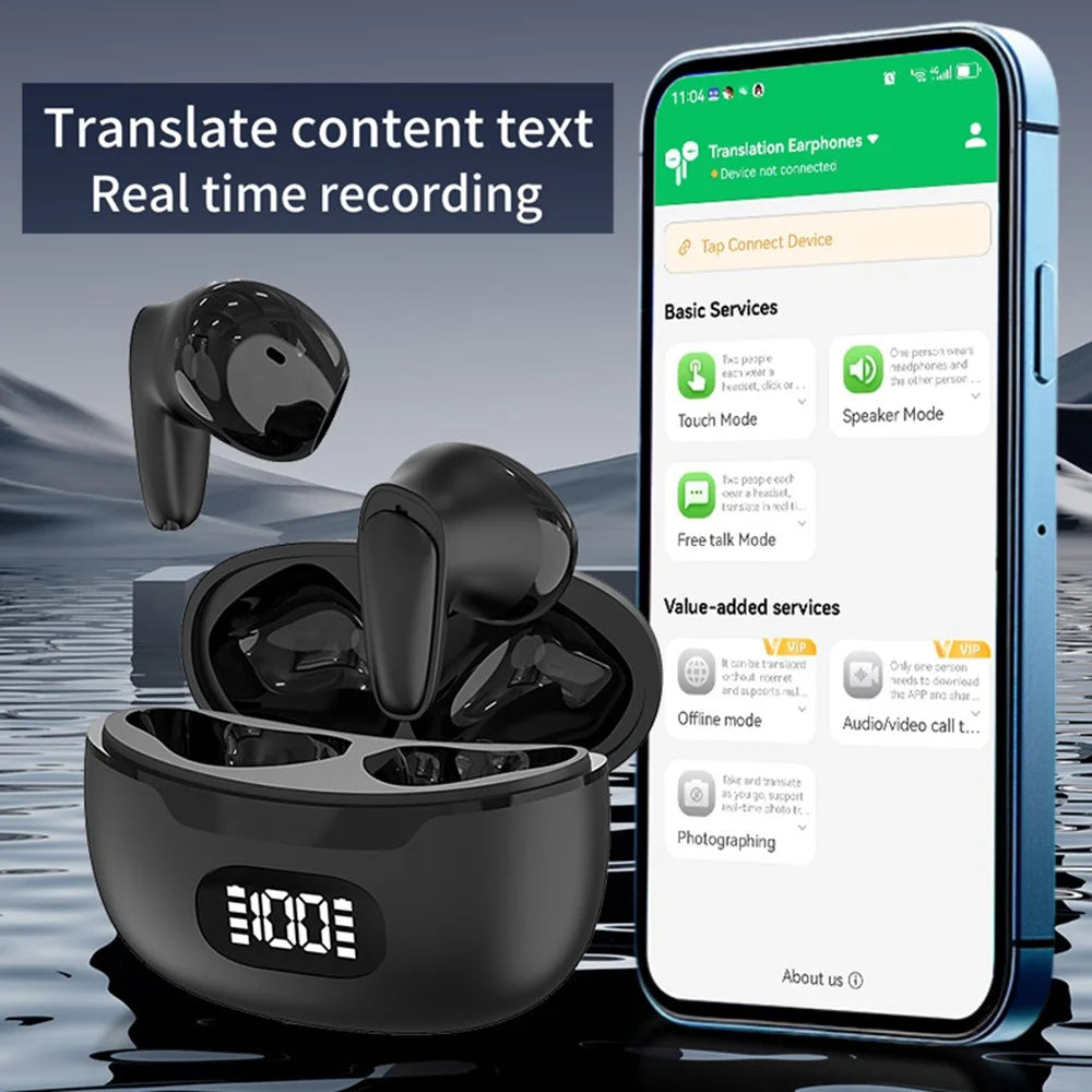 B28 150 Languages Smart Voice Translation Earbuds Bluetooth-Compatible Semi In Ear Headphones - Black - 4