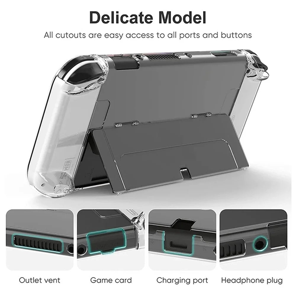 For Nintendo Switch OLED Transparent Crystal Case Hard PC Split Protective Cover with Kickstand - 2