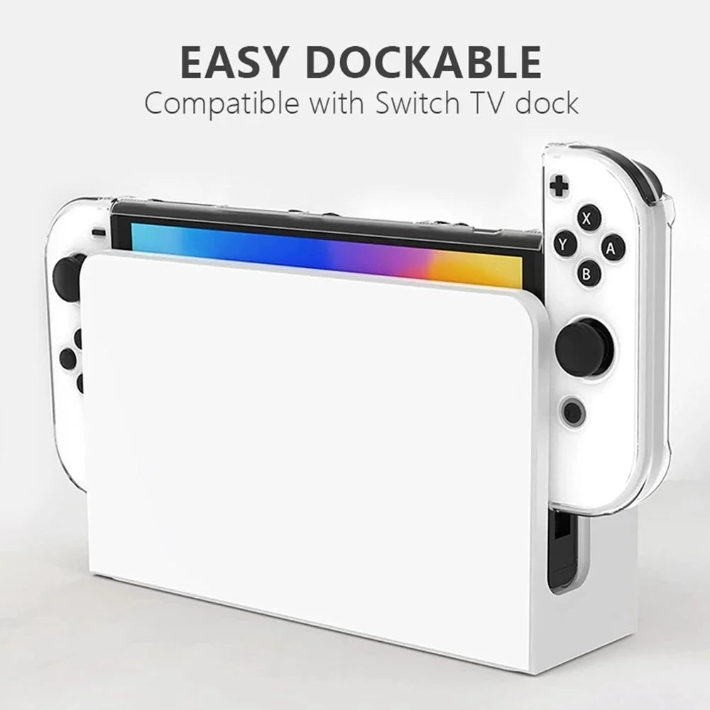 For Nintendo Switch OLED Transparent Crystal Case Hard PC Split Protective Cover with Kickstand - 3