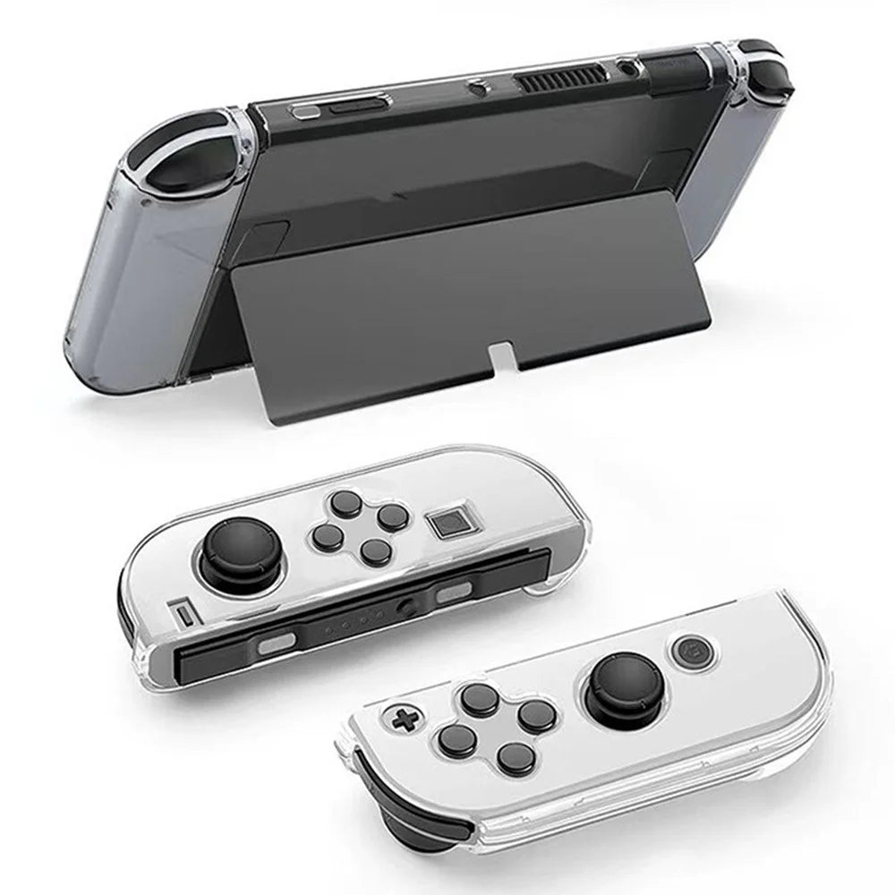 For Nintendo Switch OLED Transparent Crystal Case Hard PC Split Protective Cover with Kickstand - 4