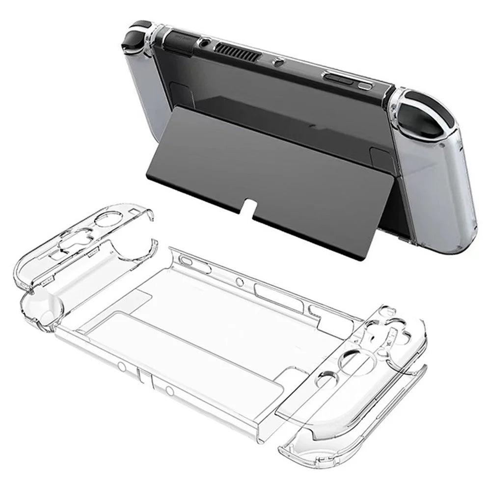 For Nintendo Switch OLED Transparent Crystal Case Hard PC Split Protective Cover with Kickstand - 5