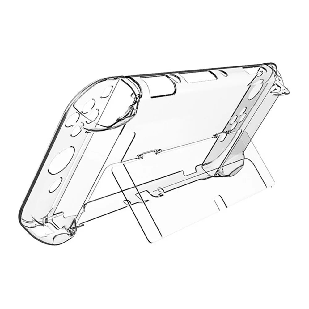 For Nintendo Switch OLED Transparent Crystal Case Hard PC Split Protective Cover with Kickstand - 6