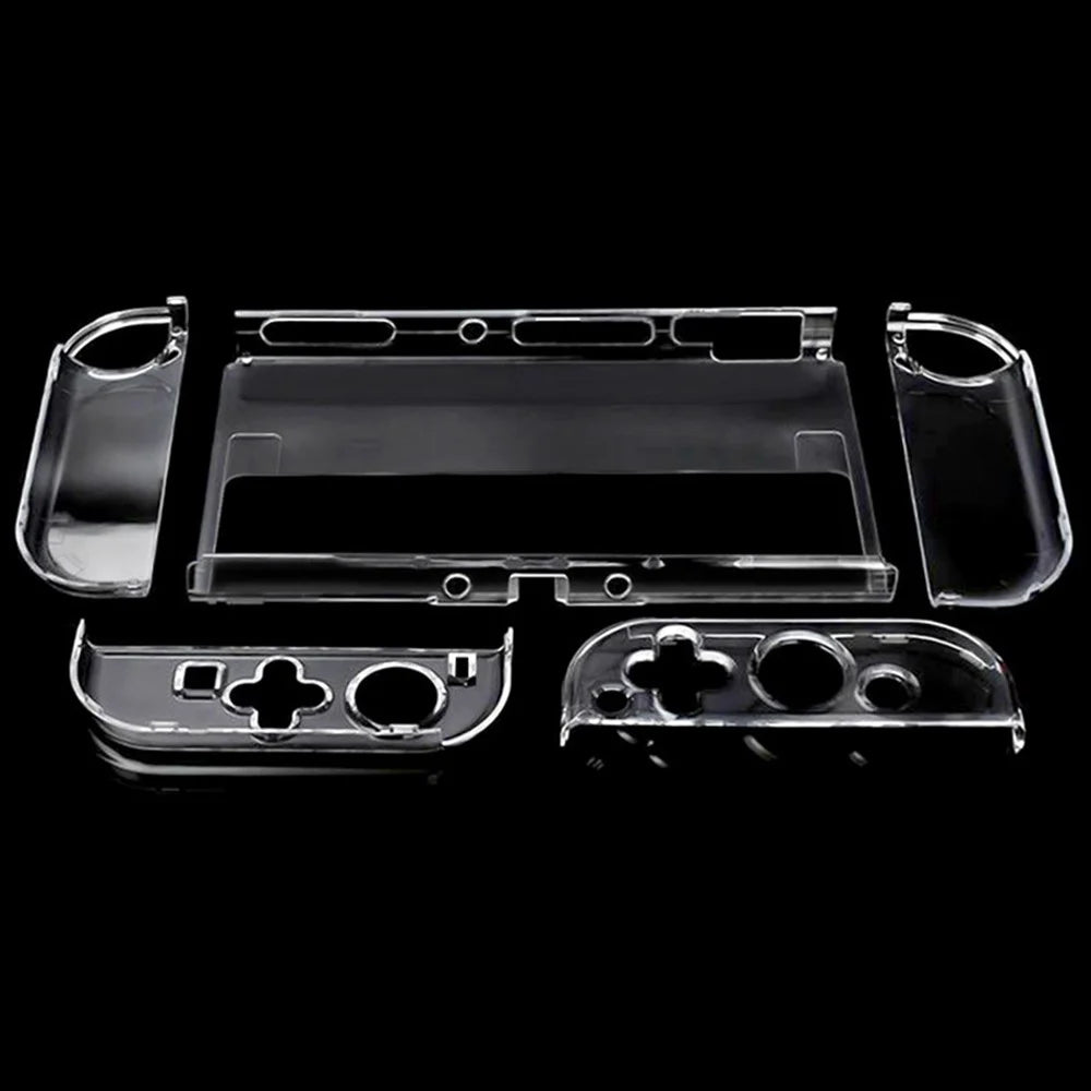 For Nintendo Switch OLED Transparent Crystal Case Hard PC Split Protective Cover with Kickstand - 7