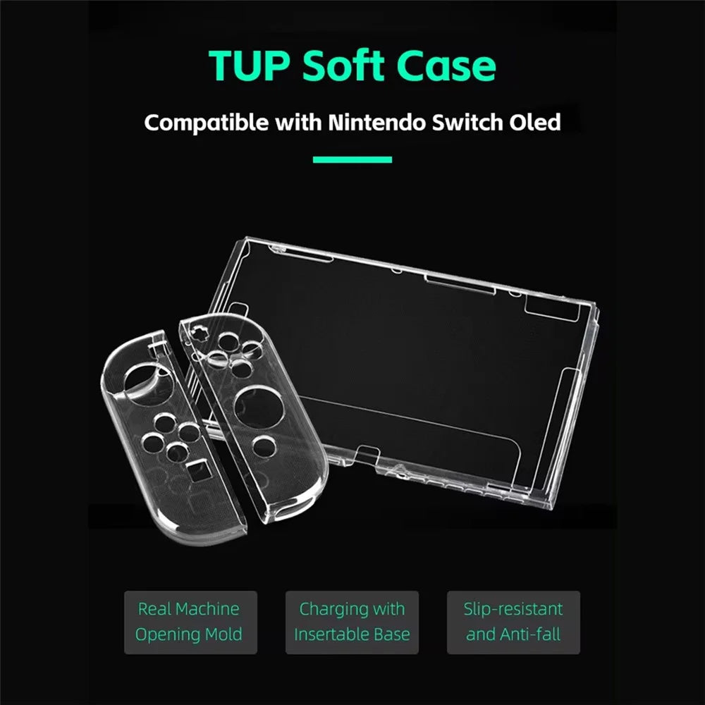 For Nintendo Switch OLED Game Console Transparent Crystal Case Soft TPU Split Protective Cover - 2