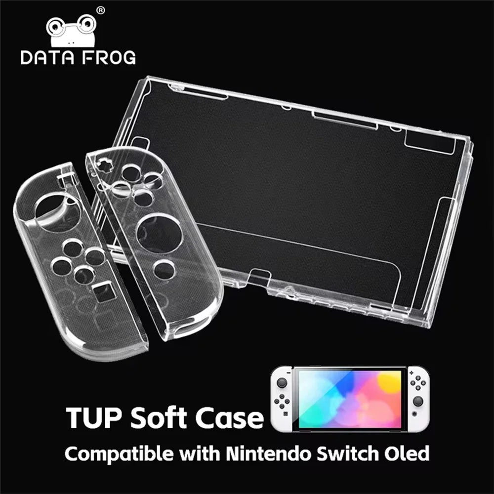 For Nintendo Switch OLED Game Console Transparent Crystal Case Soft TPU Split Protective Cover - 3