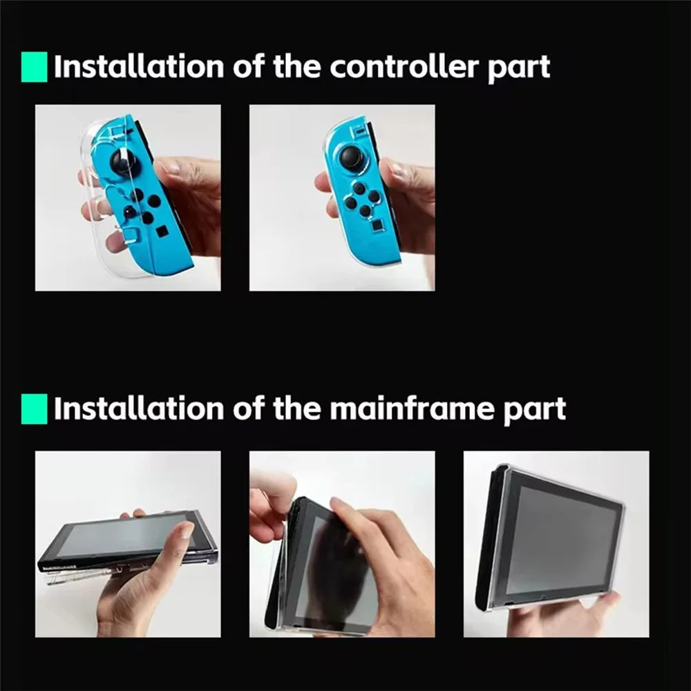 For Nintendo Switch OLED Game Console Transparent Crystal Case Soft TPU Split Protective Cover - 6