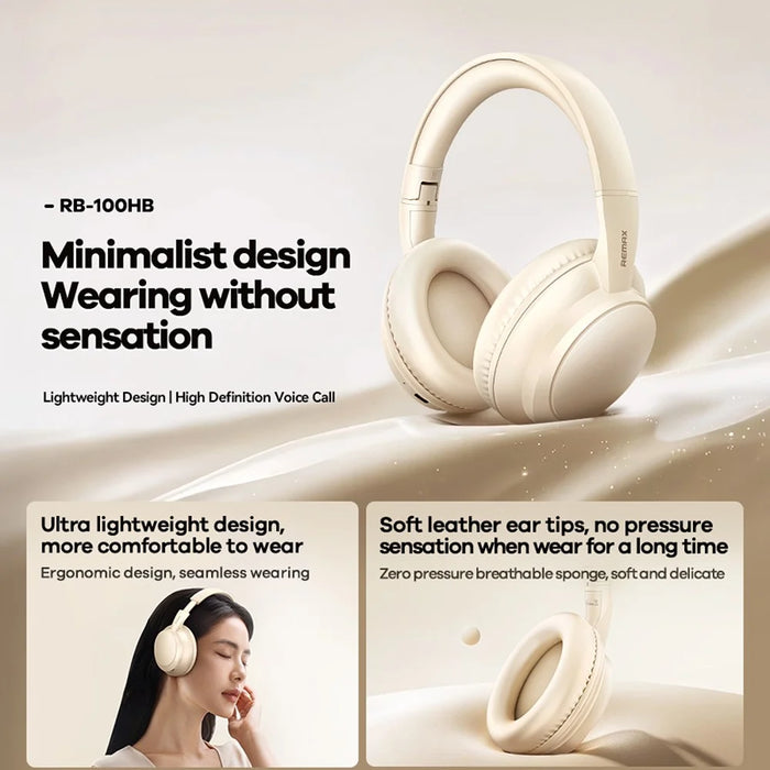 REMAX RB-100HB Wireless Headphones Bluetooth-Compatible Over-Ear Foldable Headset - Beige - 2
