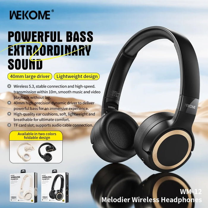 WEKOME WM-12 Over Ear Bluetooth-Compatible Headphones Wireless 40mm Drivers Hi-Fi Sound Headset - Beige - 5