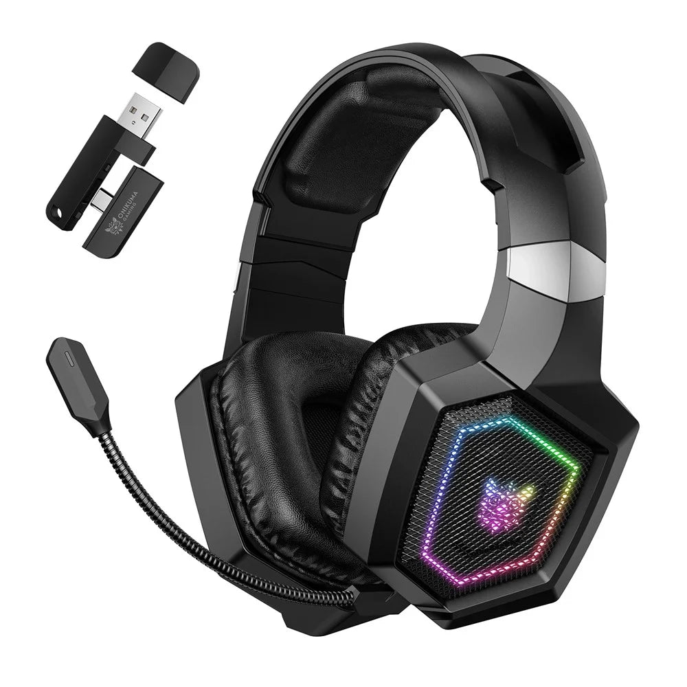 ONIKUMA GT806 Gaming Headset Triple Mode RGB Lighting Surround Sound Bluetooth-Compatible Headphones - Black - 1