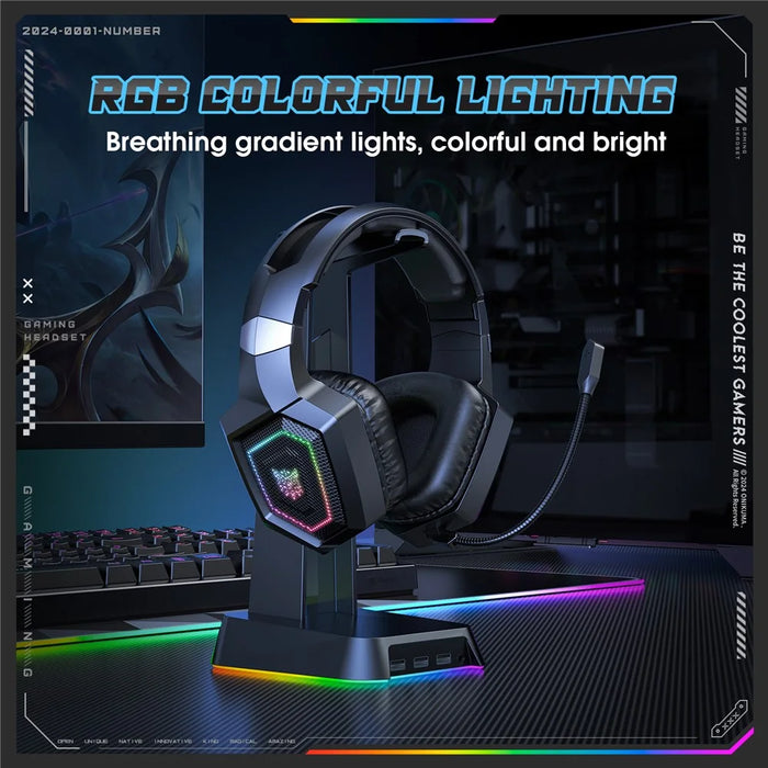 ONIKUMA GT806 Gaming Headset Triple Mode RGB Lighting Surround Sound Bluetooth-Compatible Headphones - Black - 5