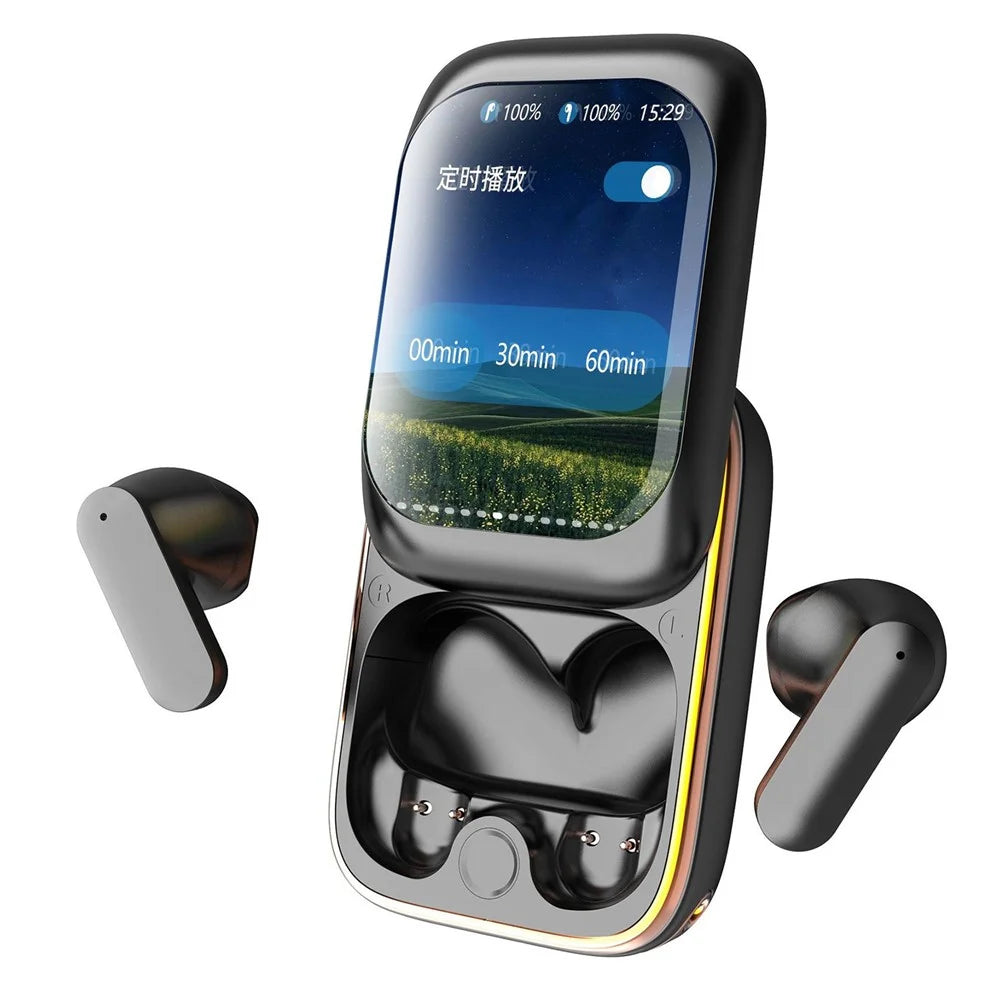 H8 TWS Wireless Headphones with Color Display Sliding Cover Noise Reduction Bluetooth-Compatible Earbuds - Black - 3