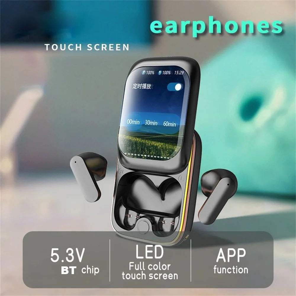H8 TWS Wireless Headphones with Color Display Sliding Cover Noise Reduction Bluetooth-Compatible Earbuds - Black - 4