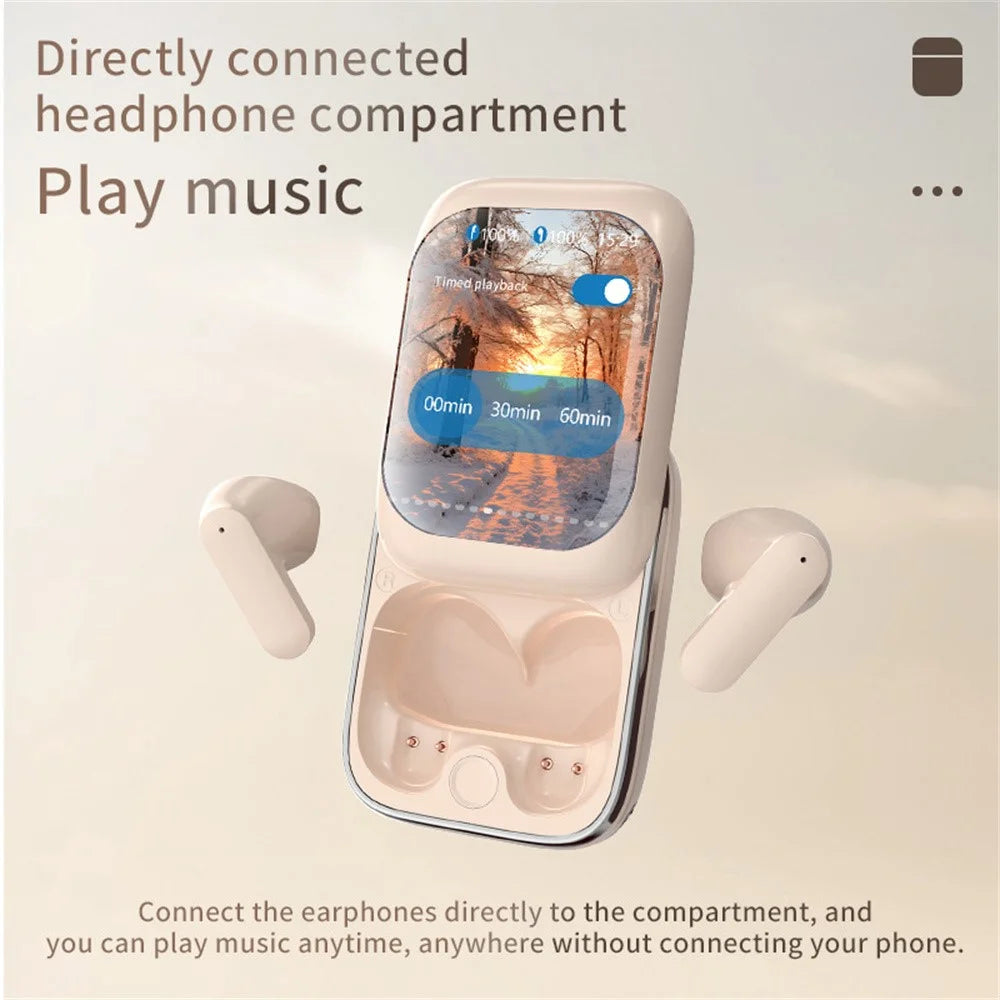 H8 TWS Wireless Headphones with Color Display Sliding Cover Noise Reduction Bluetooth-Compatible Earbuds - Black - 5