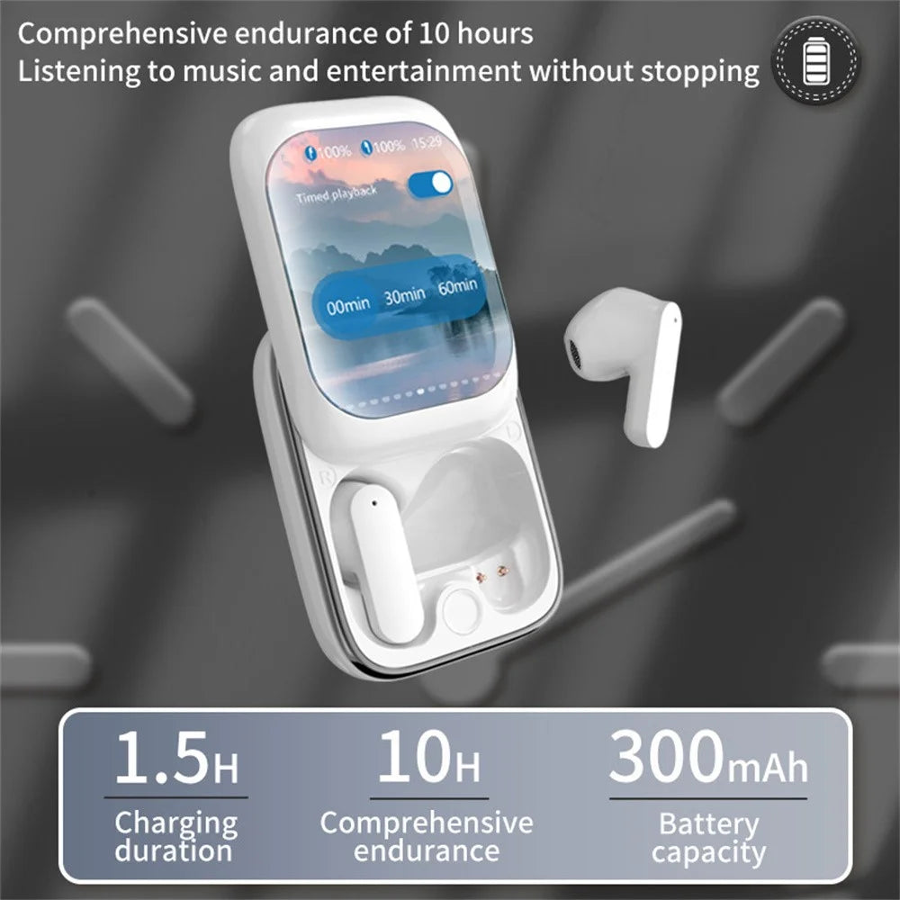 H8 TWS Wireless Headphones with Color Display Sliding Cover Noise Reduction Bluetooth-Compatible Earbuds - Black - 6