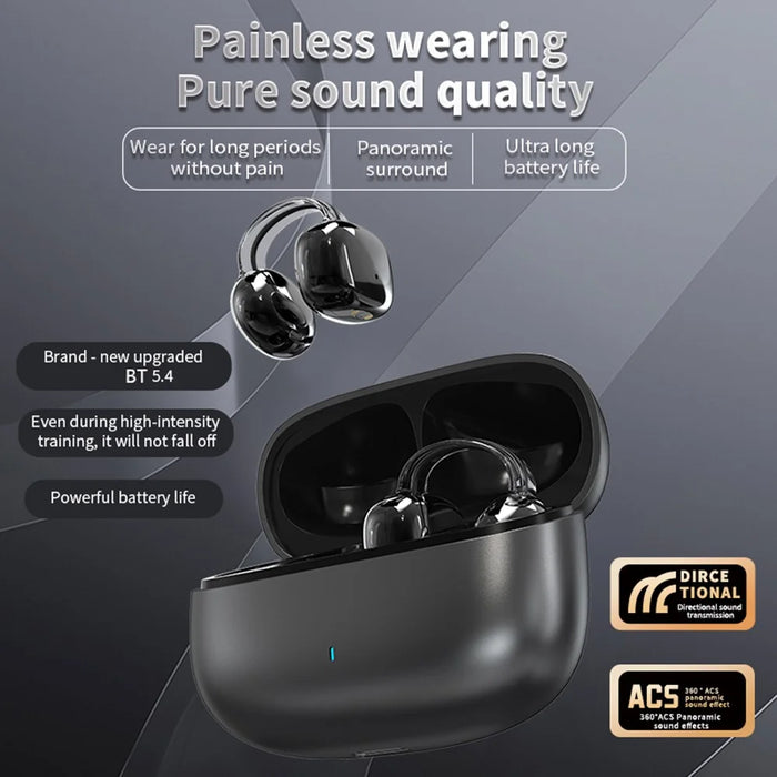 YX59 Open Ear OWS Clip On Wireless Headphones Noise Reduction Bluetooth-Compatible Earbuds - Black - 3