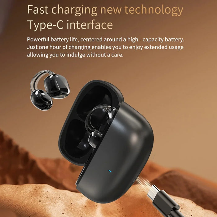 YX59 Open Ear OWS Clip On Wireless Headphones Noise Reduction Bluetooth-Compatible Earbuds - Black - 5