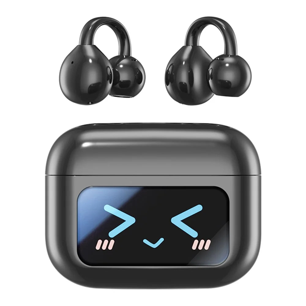 M100 Wireless Headphone Bluetooth-Compatible Headset Clip On Earbuds with Screen - Black - 1