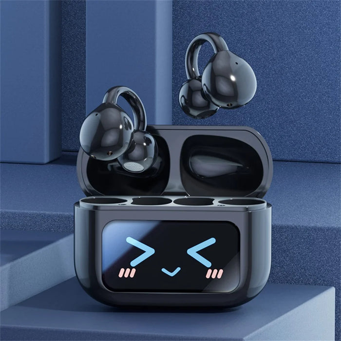 M100 Wireless Headphone Bluetooth-Compatible Headset Clip On Earbuds with Screen - Black - 2