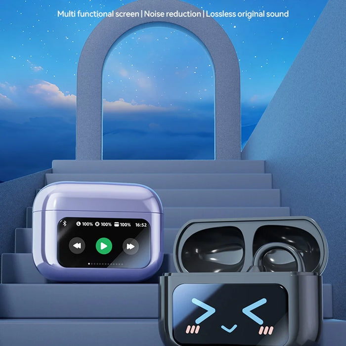 M100 Wireless Headphone Bluetooth-Compatible Headset Clip On Earbuds with Screen - Black - 3